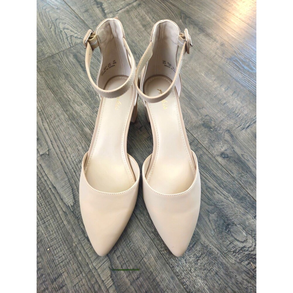 Women's Nude Block Heel Ankle Strap Pointed Toe Pumps Size 8.5 EU 40